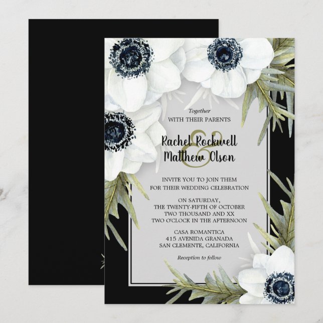 Invitaciones a la boda botánica de los anémonos bl (Anverso / Reverso)