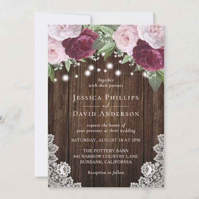 Invitaciones a la boda botánica en Borgoña Rubor (Anverso)