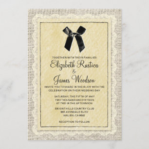 Invitaciones a la Boda Burlap Country Black & Gold