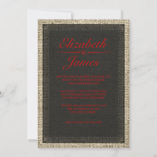 Invitaciones a la Boda Burlap de color negro y roj