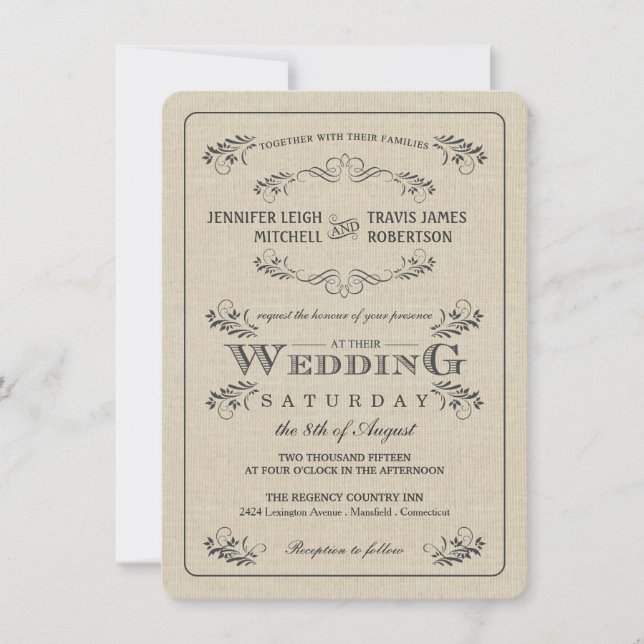 Invitaciones a la Boda Burlap Floreciente de la ép (Anverso)