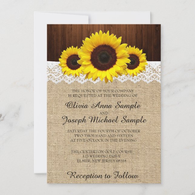 Invitaciones A La Boda Caída Con El Girasol Y El L (Anverso)