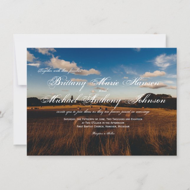 Invitaciones a la boda campestre de heno bales rús (Anverso)