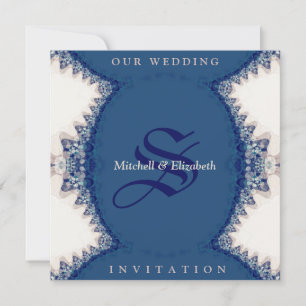 Invitaciones a la boda campestre-folk azul oscuro