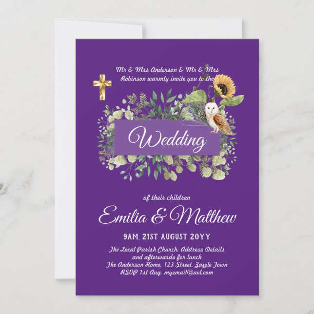 Invitaciones a la boda católica Floral Elegante mo (Anverso)