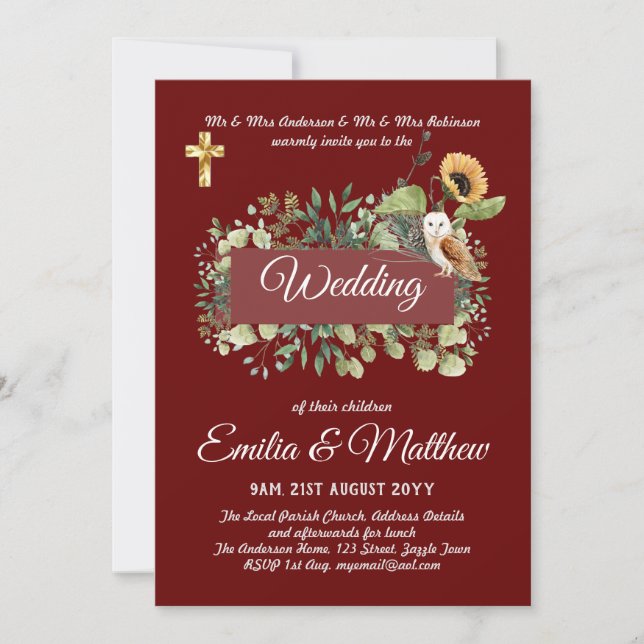 Invitaciones a la boda católica Floral Elegante mo (Anverso)