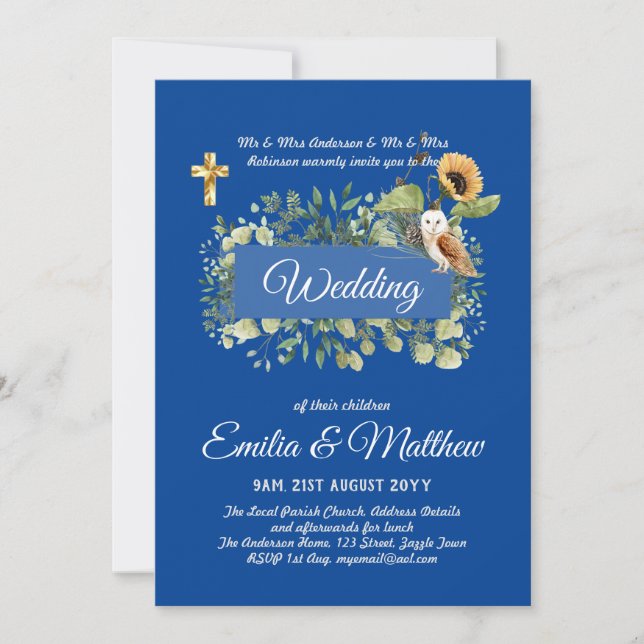 Invitaciones a la boda católica Floral Elegante mo (Anverso)
