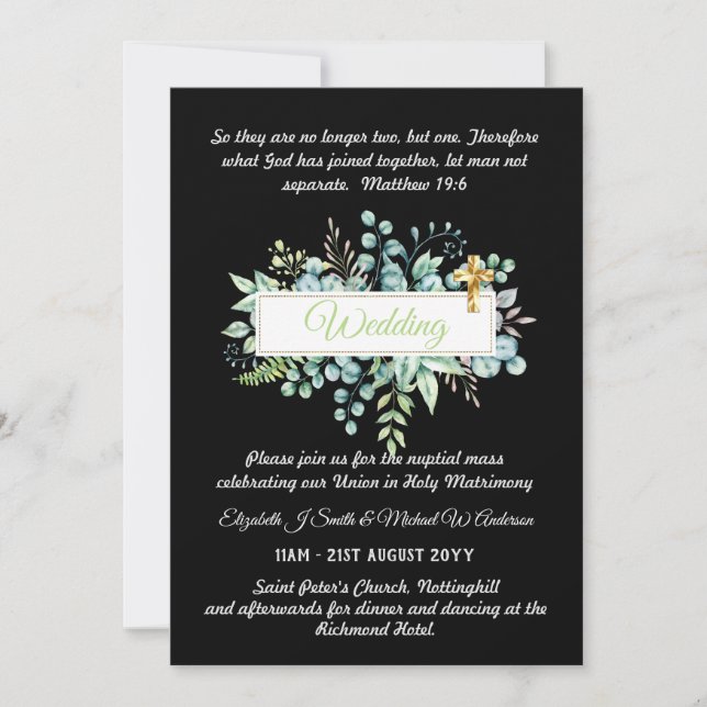 Invitaciones a la boda católica vegetación botánic (Anverso)