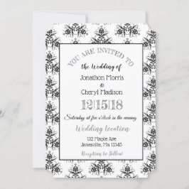 Invitaciones a la boda clásica de Damask en blanco