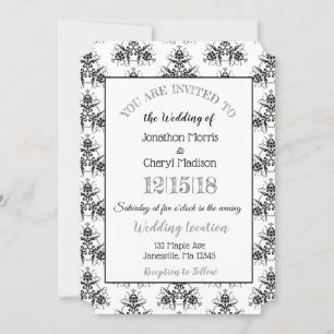 Invitaciones a la boda clásica de Damask en blanco