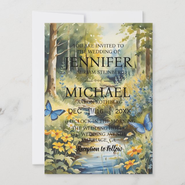 Invitaciones a la boda clásica de mariposas (Anverso)