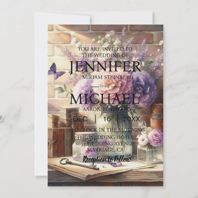 Invitaciones a la boda clásica de mariposas (Anverso)