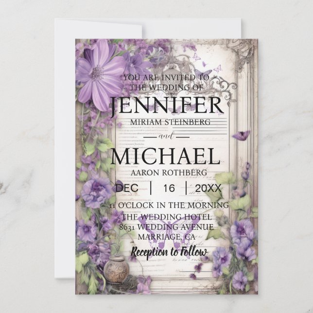 Invitaciones a la boda clásica de mariposas (Anverso)