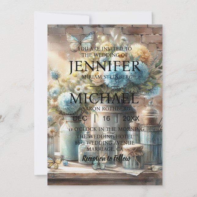 Invitaciones a la boda clásica de mariposas (Anverso)