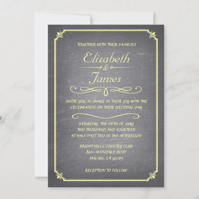 Invitaciones a la boda con el tablero de Chalkboar (Anverso)