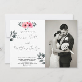 Invitaciones a la boda con flores rosadas con foto