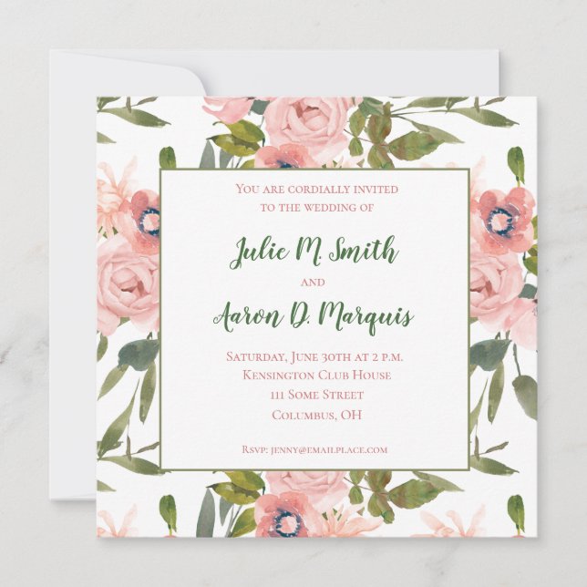 Invitaciones a la boda con temas de rosa (Anverso)