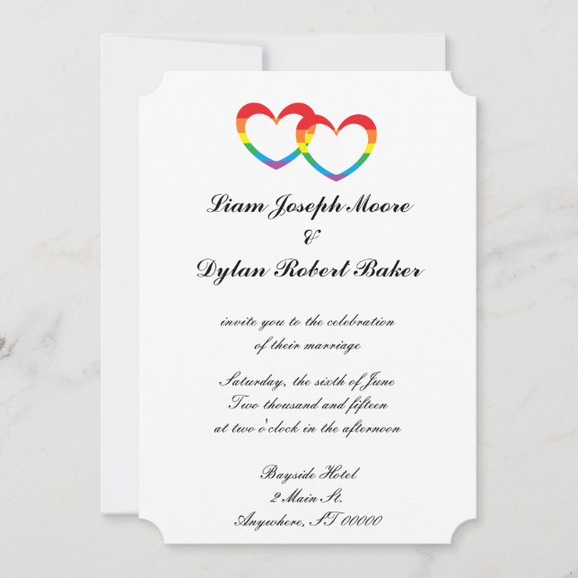 Invitaciones a la boda "Corazón doble arcoiris" (Anverso)