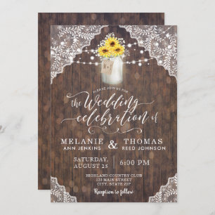 Invitaciones a la boda Country Lace y Sunflowers