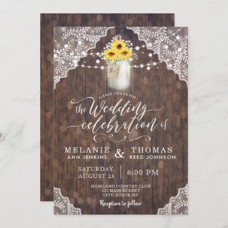 Invitaciones a la boda Country Lace y Sunflowers