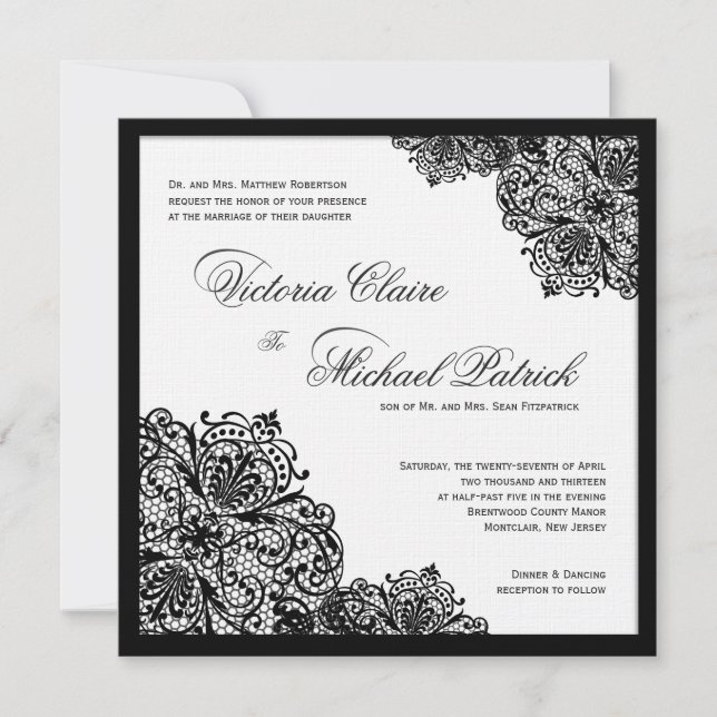 Invitaciones a la boda cuadrada de lino blanco de  (Anverso)