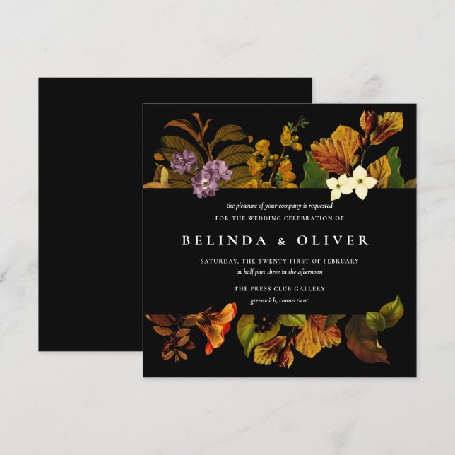 Invitaciones a la boda cuadrada oscura de Grace Vi (Anverso / Reverso)