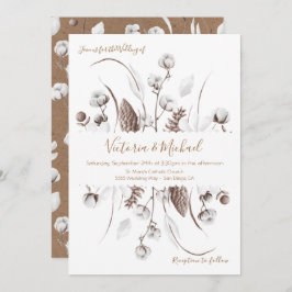 Invitaciones a la boda de algodón con flores en el