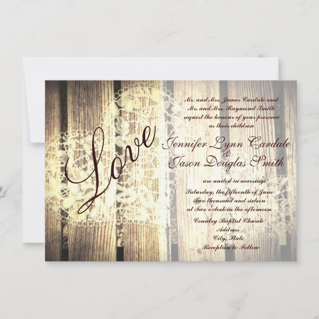 Invitaciones a la boda de amor a la madera de los  (Anverso)