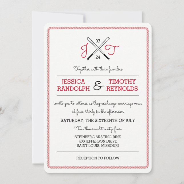 Invitaciones a la boda de amor de béisbol (Anverso)