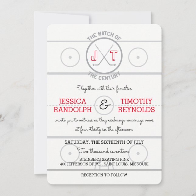 Invitaciones a la boda de amor de hockey (Anverso)
