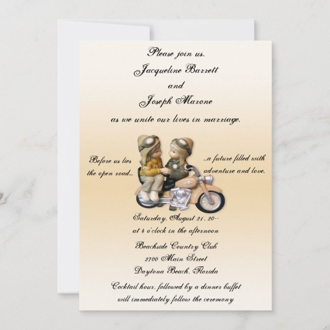 Invitaciones a la boda de amor en motocicleta (Anverso)