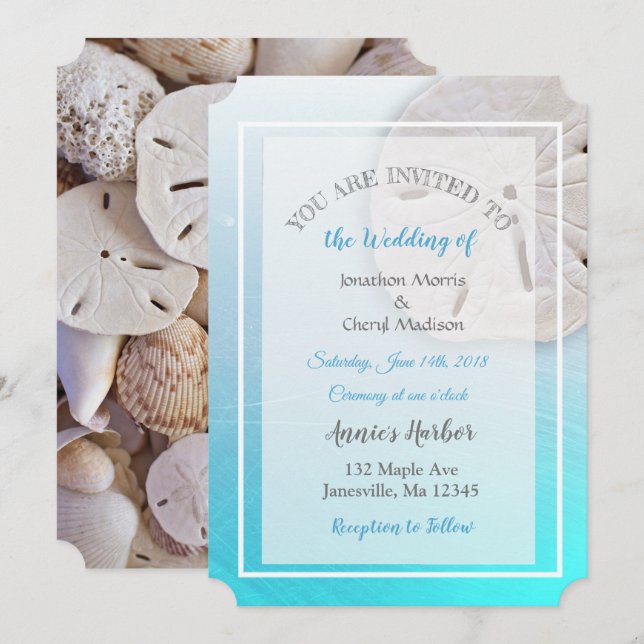 Invitaciones a la boda de Aqua Blue Sand Dollar (Anverso / Reverso)