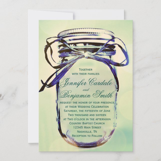 Invitaciones a la boda de Aqua Green Rustic Mason  (Anverso)