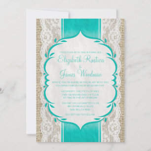 Invitaciones a la boda de Aqua Linen Burlap & Lace