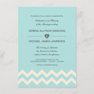 Invitaciones a la boda de Aqual Blue y Ivory Chevr