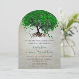 Invitaciones a la boda de árboles de hojas de cora
