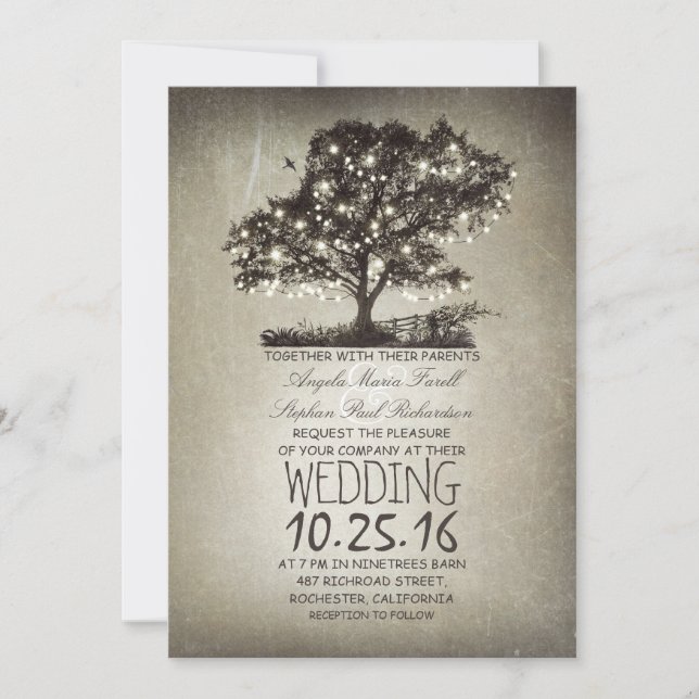 Invitaciones a la boda de árboles y cuerdas rústic (Anverso)