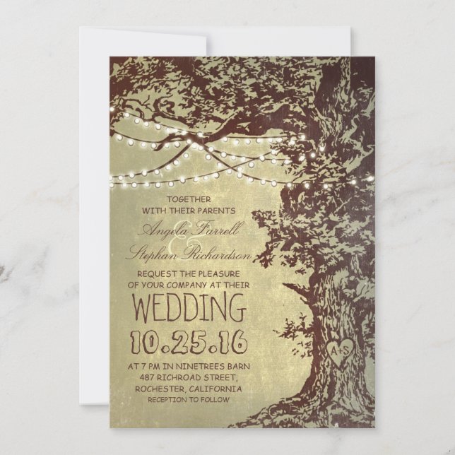 Invitaciones a la boda de árboles y cuerdas rústic (Anverso)