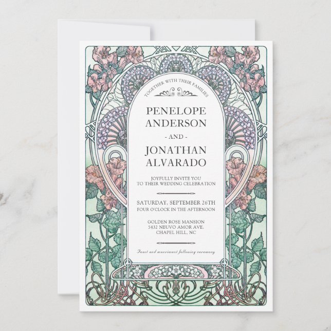 Invitaciones a la boda de Art Nouveau coloridas (S (Anverso)