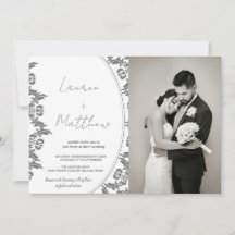 Invitaciones a la boda de arte blanco gris con fot