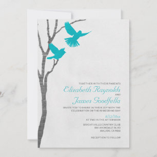 Invitaciones a la boda de aves azules antiguas