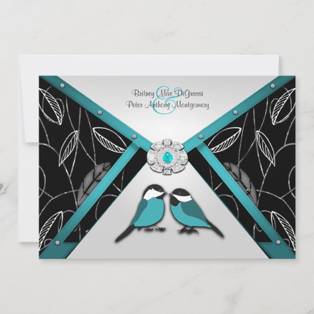 Invitaciones a la boda de Aves azules de amor de p (Anverso)