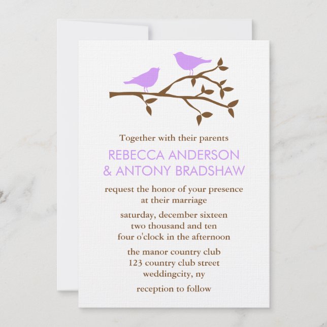 Invitaciones a la boda de Aves de Amor (Anverso)