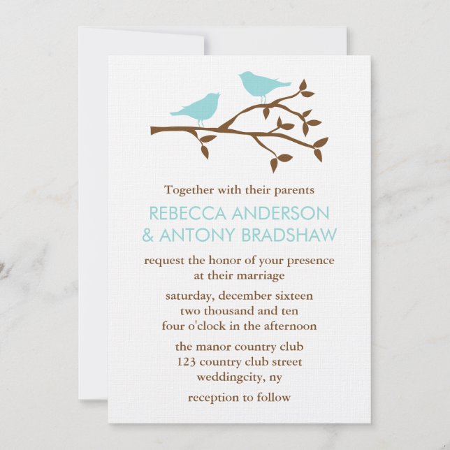 Invitaciones a la boda de Aves de Amor (Anverso)