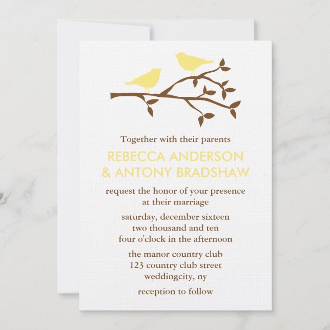 Invitaciones a la boda de Aves de Amor (Anverso)