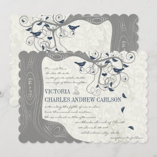 Invitaciones a la boda de aves de la Marina Gris c