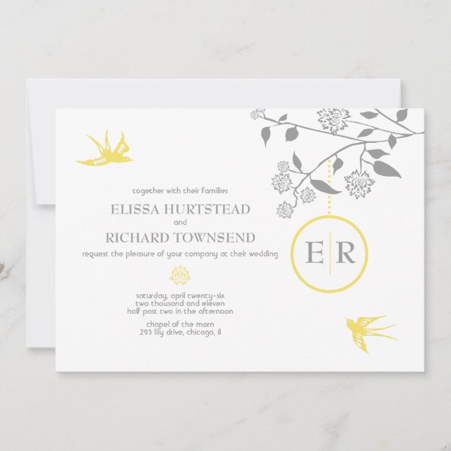 Invitaciones a la boda de aves de Marigold (Anverso)