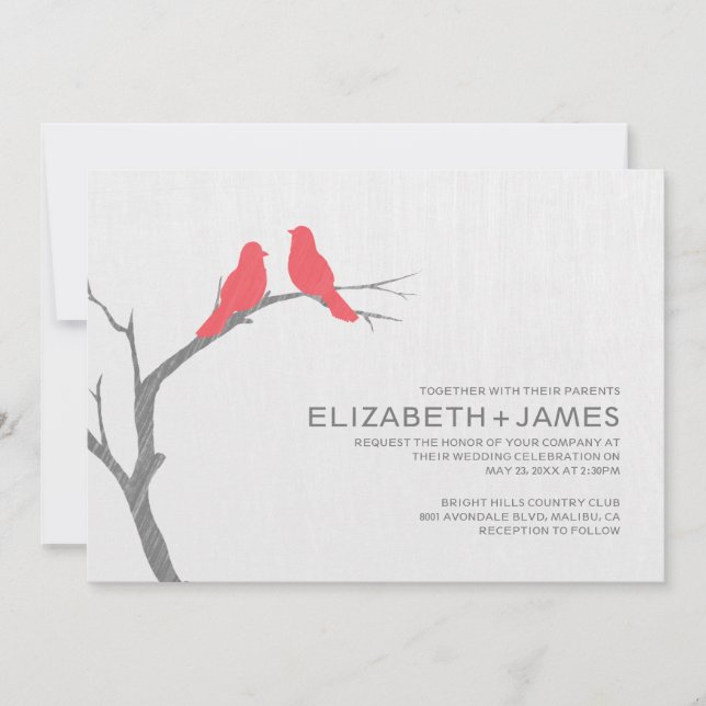 Invitaciones a la boda de aves rojas (Anverso)