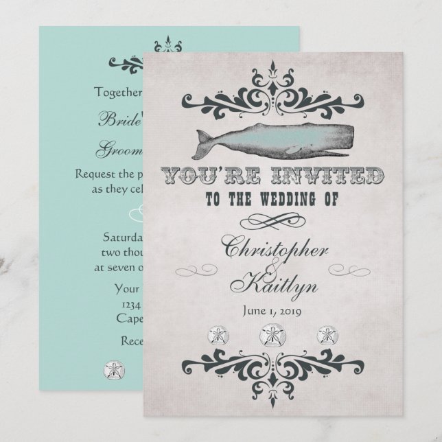 Invitaciones a la boda de ballenas en la playa vic (Anverso / Reverso)
