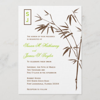 Invitaciones a la boda de bambú en monograma| Marr